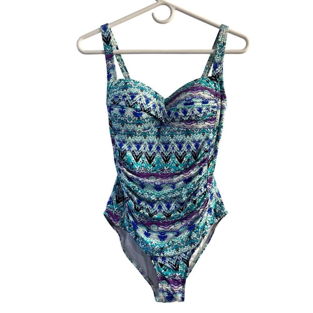 NWOT NipTuck Bond-Eye Australia Multicolored Ruched One-Piece Swimsuit US Size 6